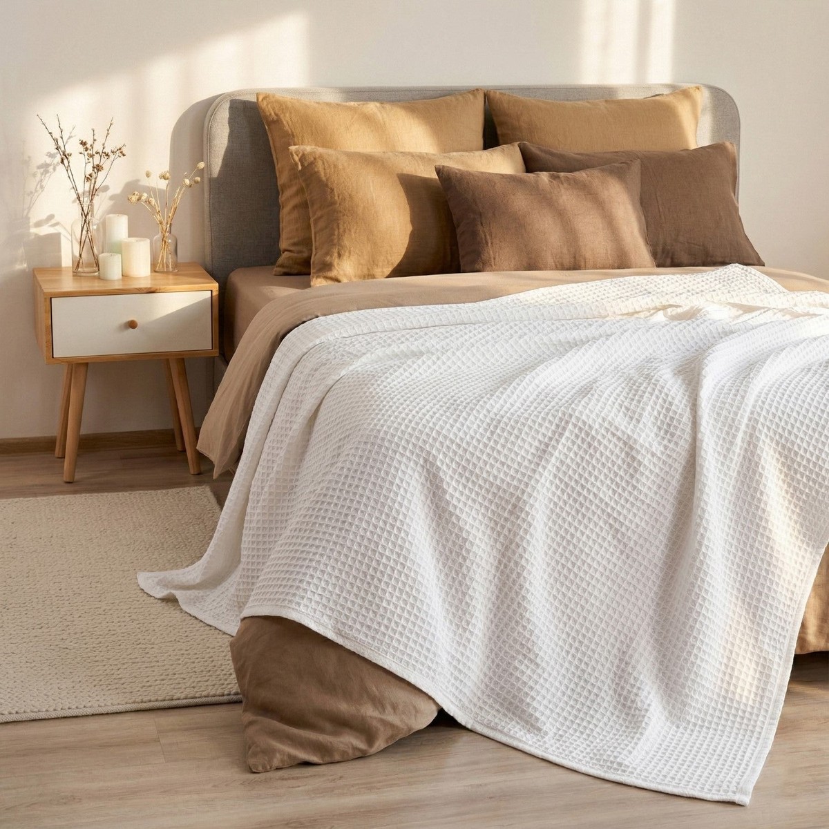 Combed Cotton Waffle Sofa Throw Blanket Pristine White 220x200cm