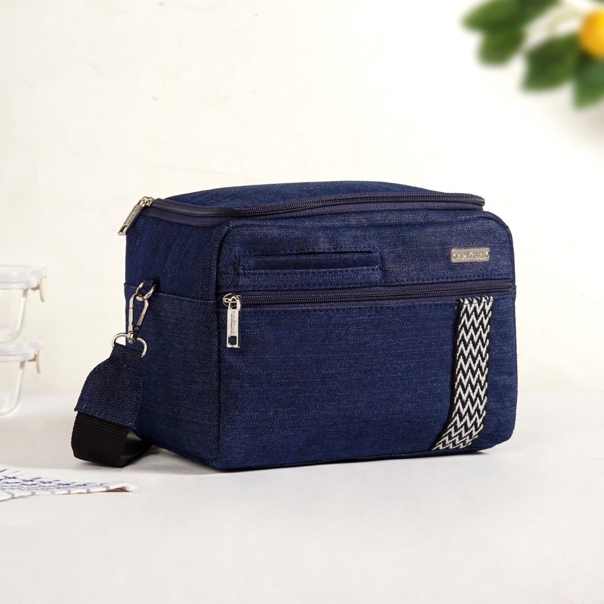 Denim Office Lunch Bag With Shoulder Strap