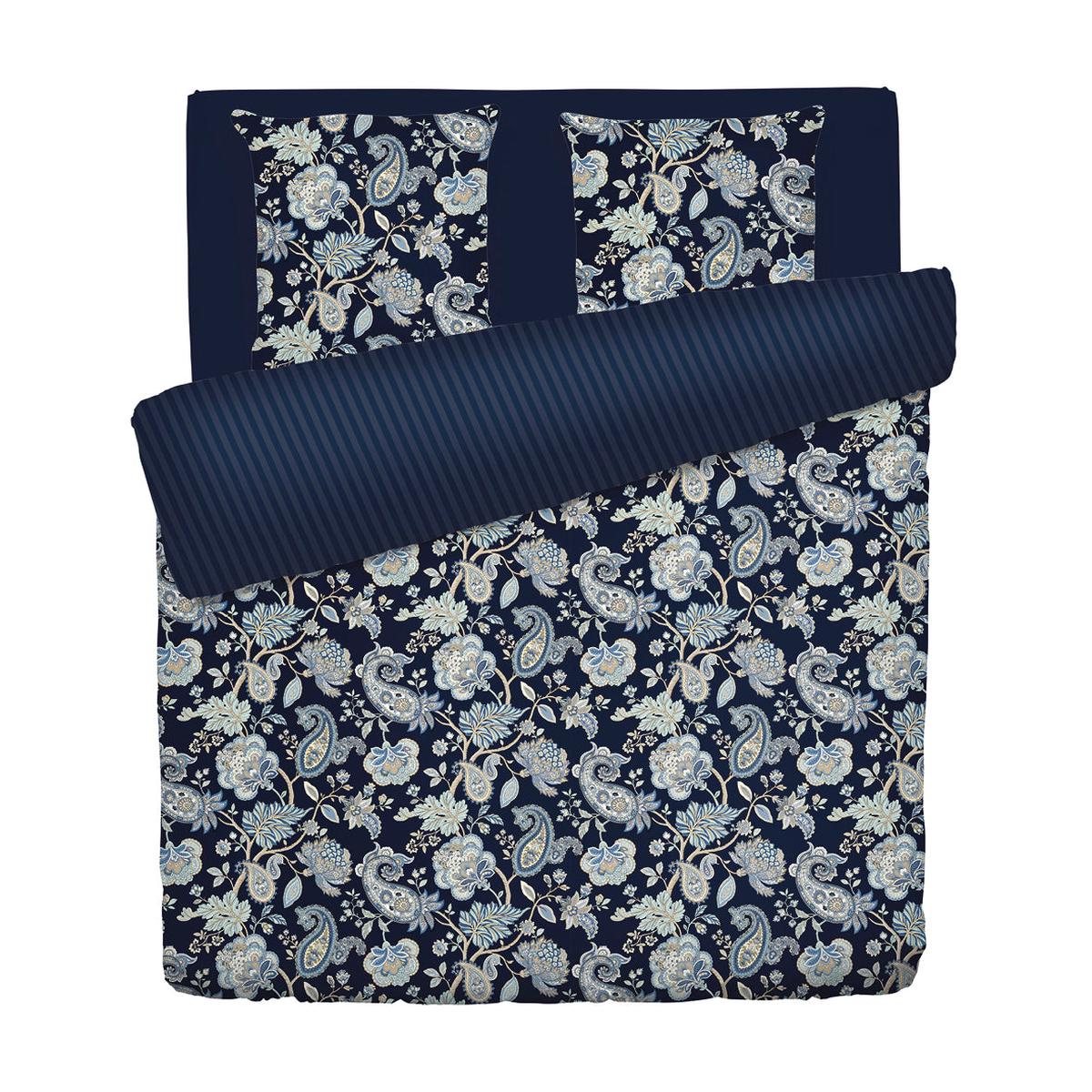 Duvet cover + pillowcase(s) cotton satin – Nuit indienne Dark blue – 200 x 220 cm + 2 x (80 x 80 cm)