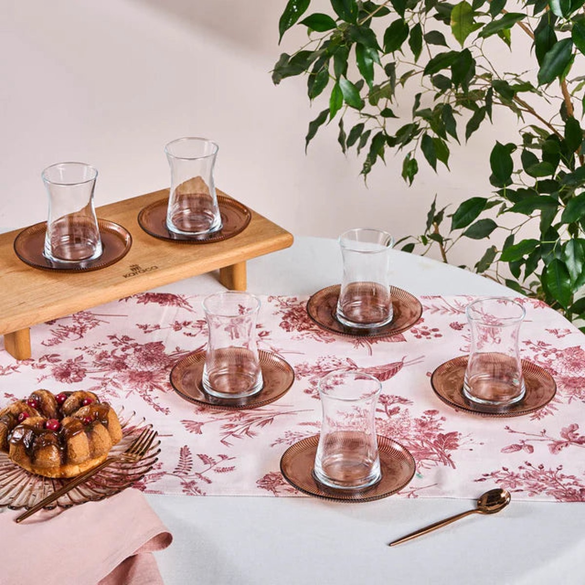 Karaca Juliet 12-Piece Turkish Tea Set for 6 People, Brown
