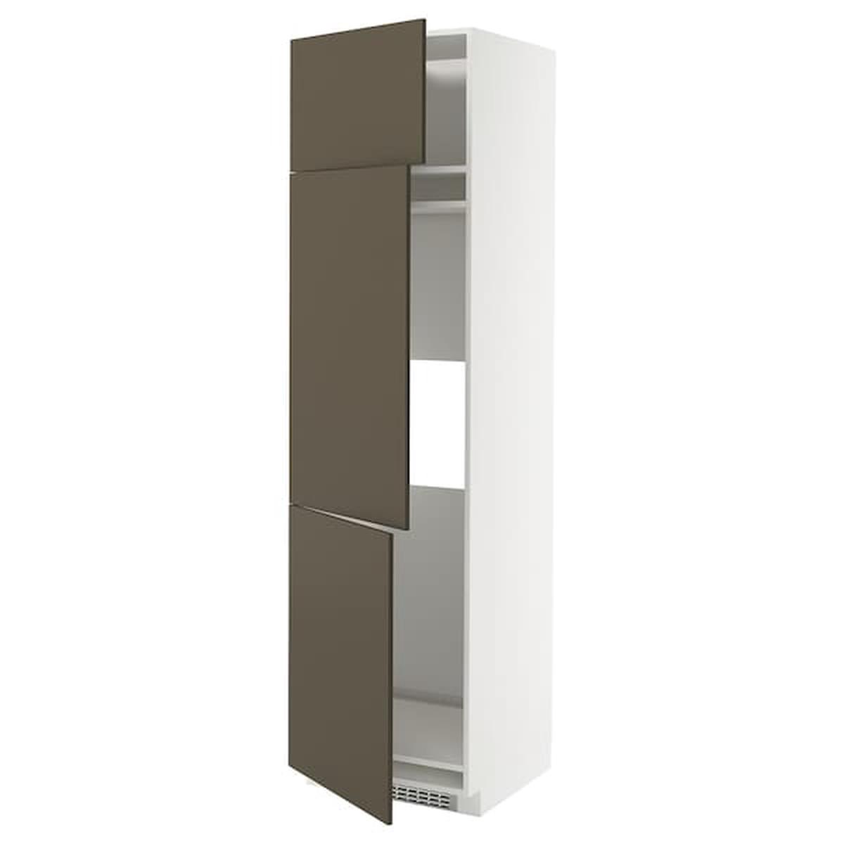 METOD high cab f fridge/freezer w 3 doors, white/Havstorp brown-beige, 60x60x220 cm