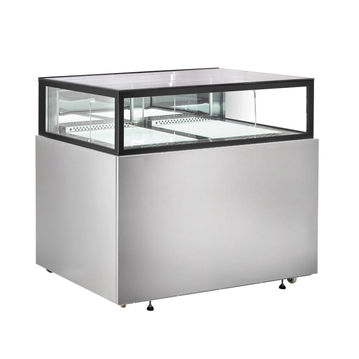 Nella 60″ x 32″ Flat Top Stainless Steel Floor Refrigerated Showcase – 16.7 Cu. Ft. – 48563