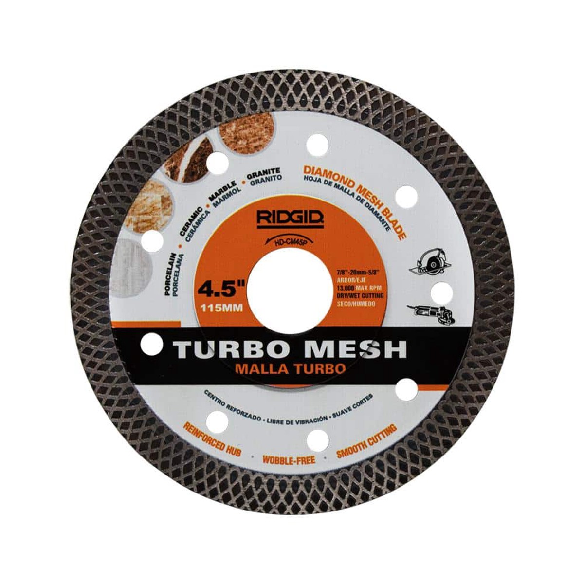 RIDGID 4.5 in. Continuous Rim Diamond Blade with Turbo Mesh Rim (HD-CM45P)