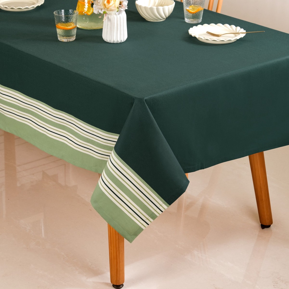 Sage Stripes 6 Seater Cotton Table Cover 203x152cm