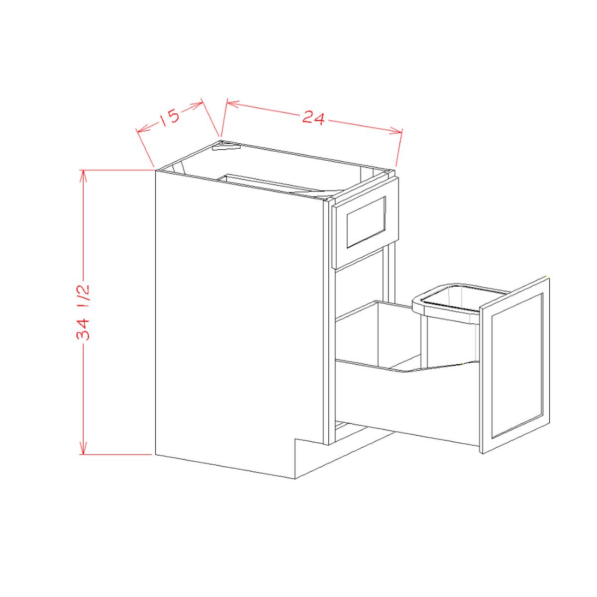 Shaker Ivy 15″ Base Cabinet w/ Single Trashcan Pullout Pre-Assembled