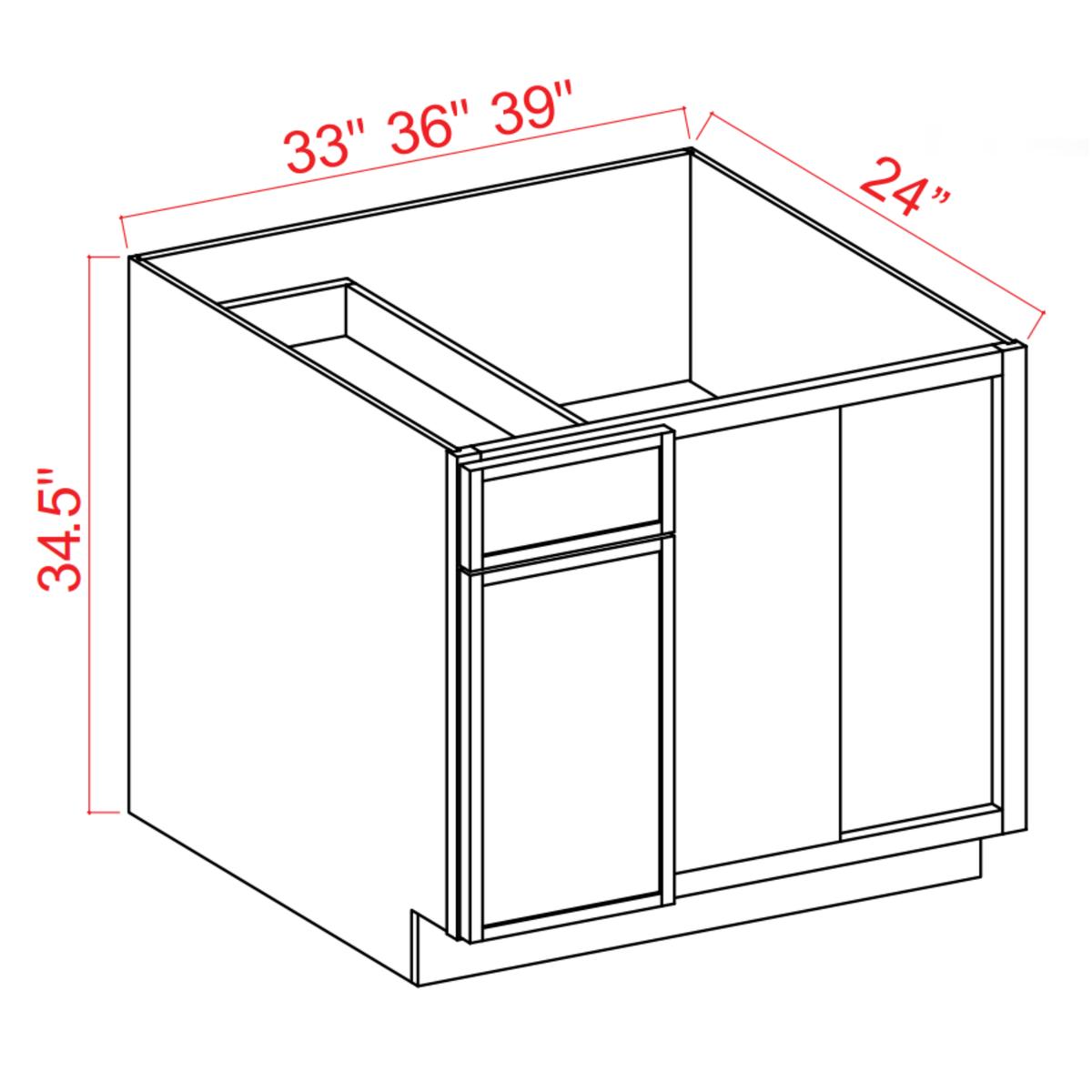 Slim Shaker Aberdeen Green Blind Base Corner Cabinet – 36″W x 34-1/2″H x 24″D -1D, 1Drw, 1S
