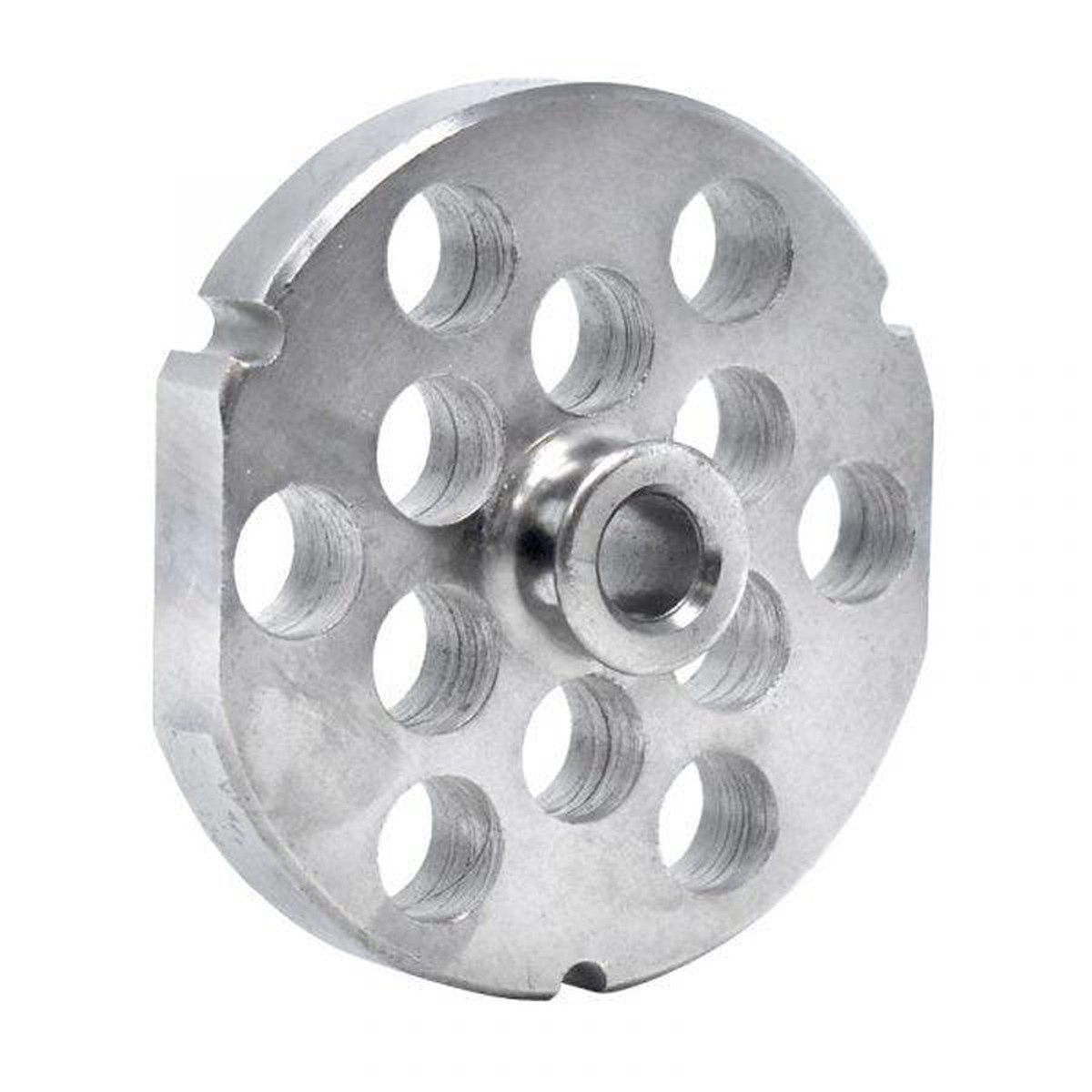 #32 Stainless Steel Machine Plate with Hub and Triple Notch - 3-15/16" Diameter, 3/32" Hole Size - 23552