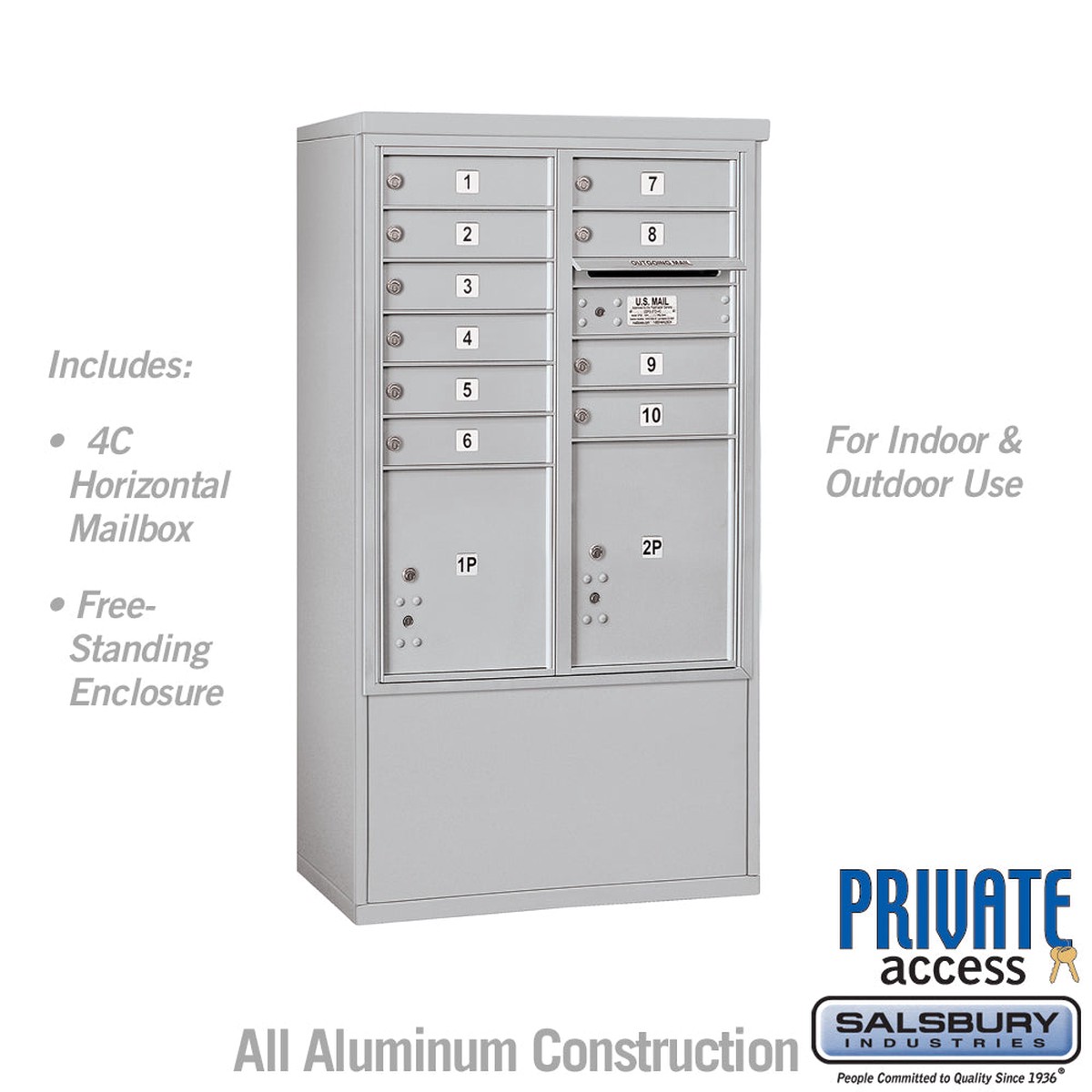 10 Door High Free-Standing 4C Horizontal Mailbox with Parcel Lockers