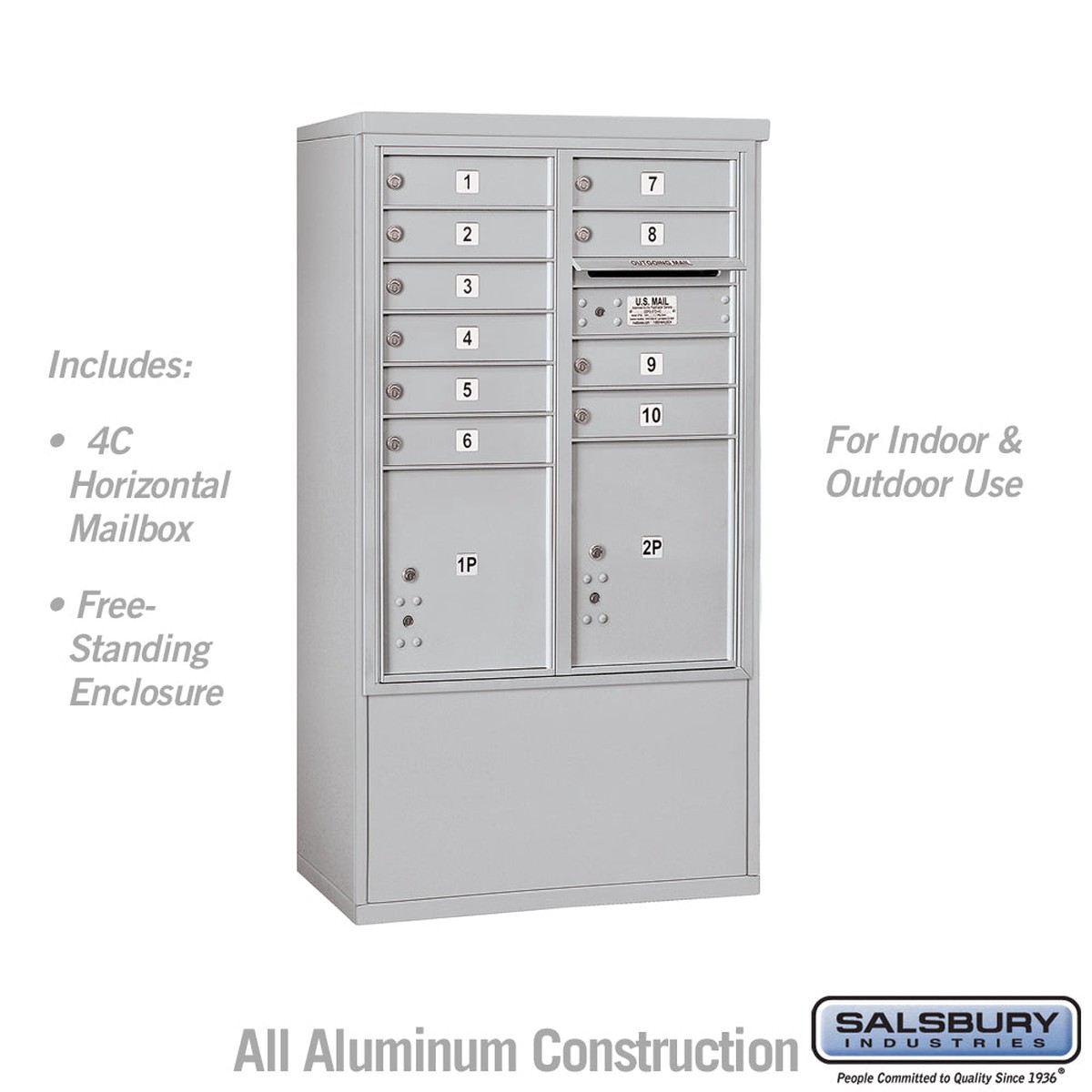 10 Door High Free-Standing 4C Horizontal Mailbox with Parcel Lockers and USPS Access