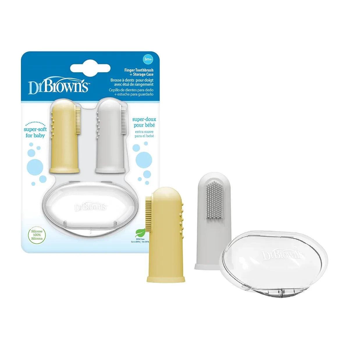 Dr Brown8217s Silicone Finger Toothbrush with Case 2pk (2 Colors)
