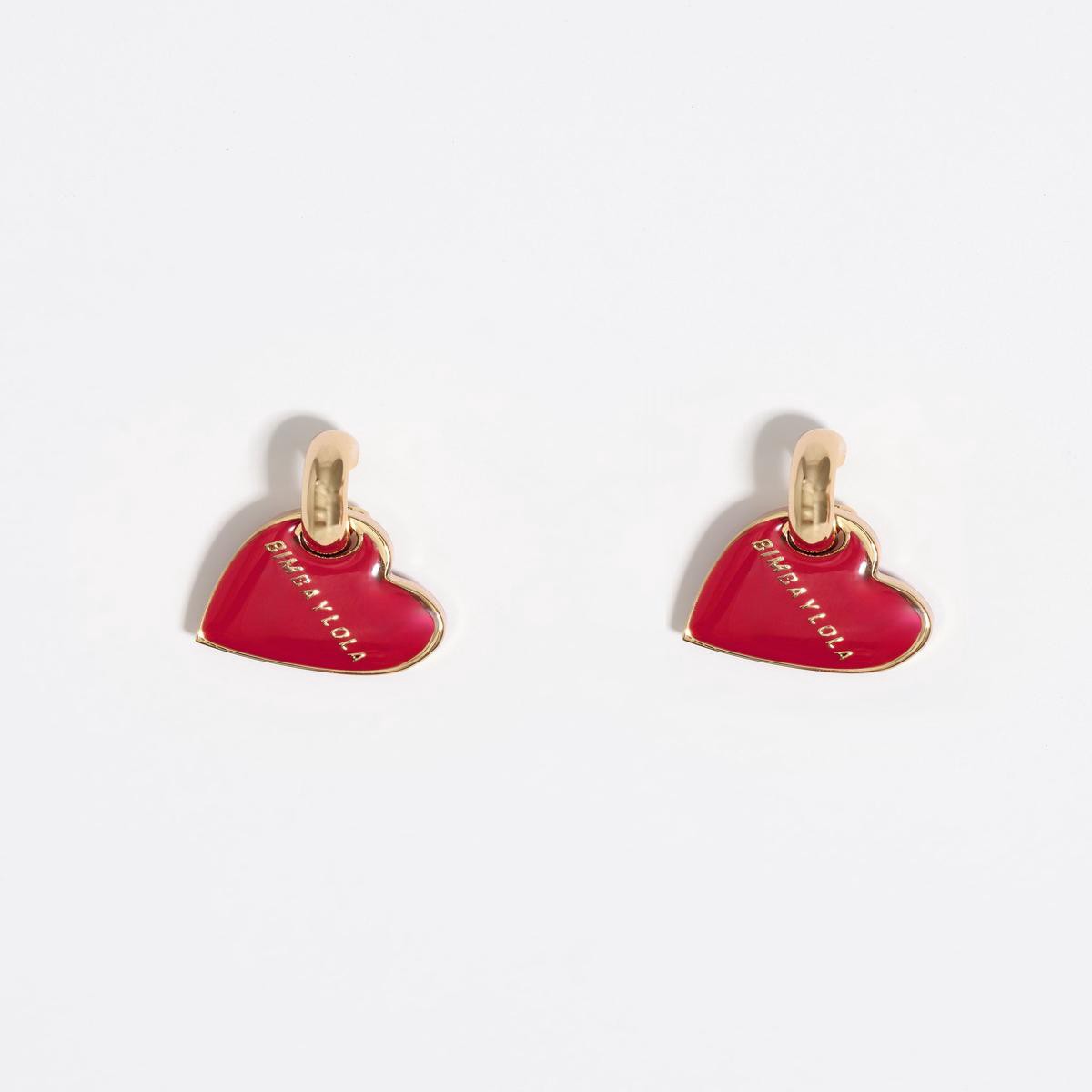 Red and gold heart hoop earrings