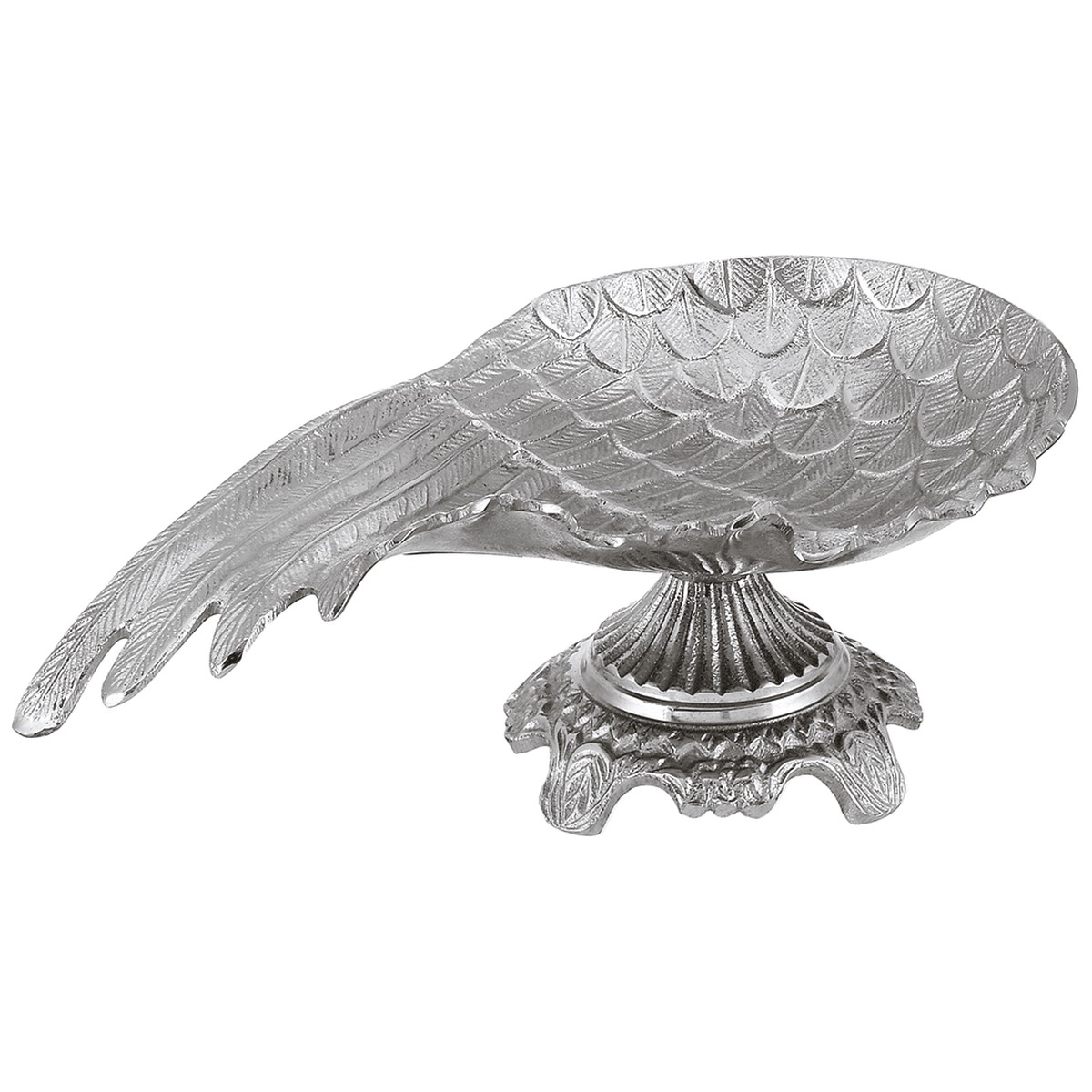 Wing Shaped Plate with Base For Snacks & Nuts - Silver - Silver Plated Metal