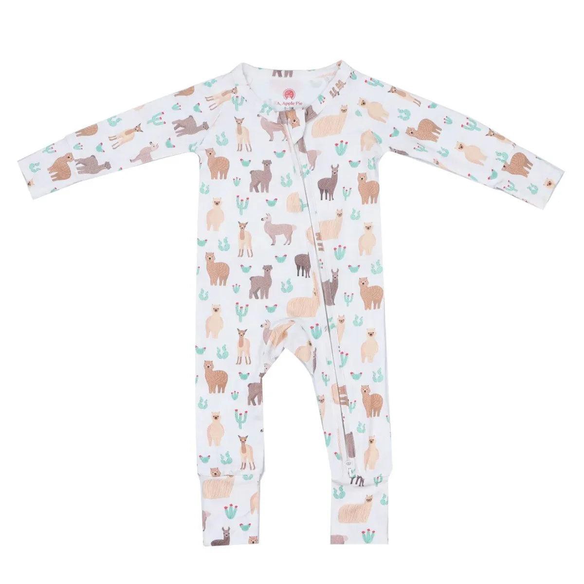 A Apple Pie Bamboo Baby Zip Long Sleeve Romper 8211 Llamas 038 Cacti (5 Sizes)