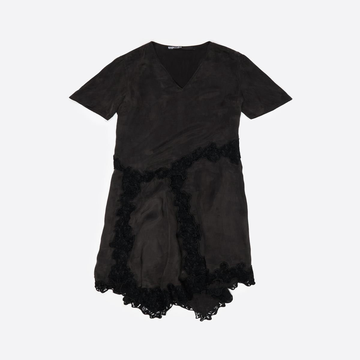 Washed black lace V-neck dress