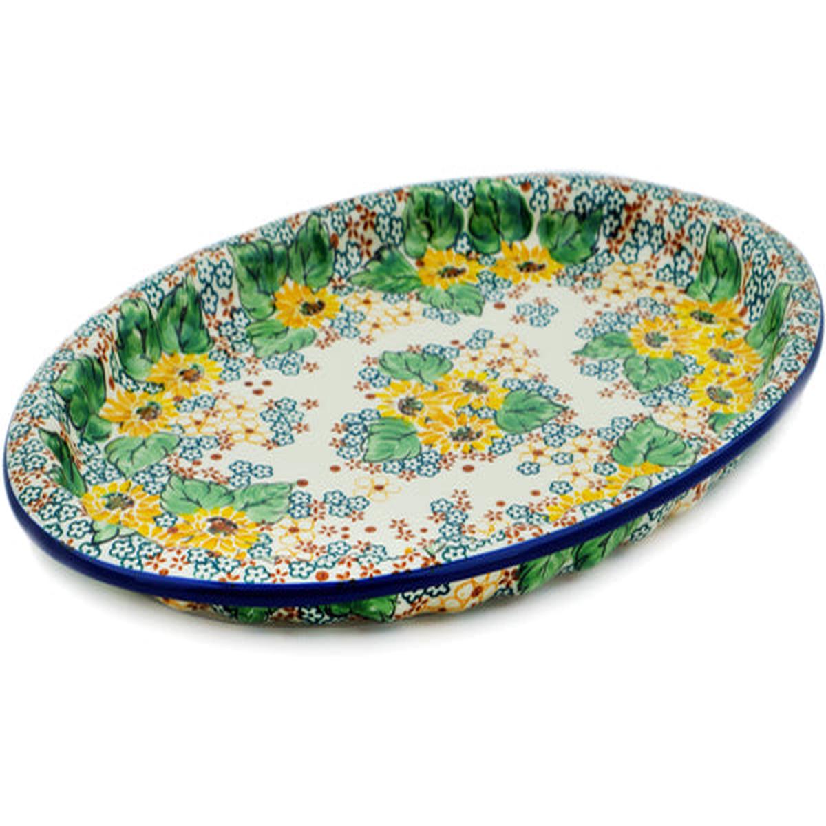 Polish Pottery 15" Platter Country Sunflower UNIKAT