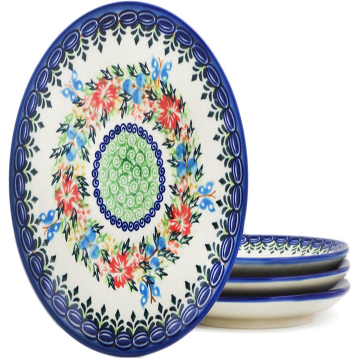 Set of 4 dessert plates Ring Of Flowers Theme UNIKAT