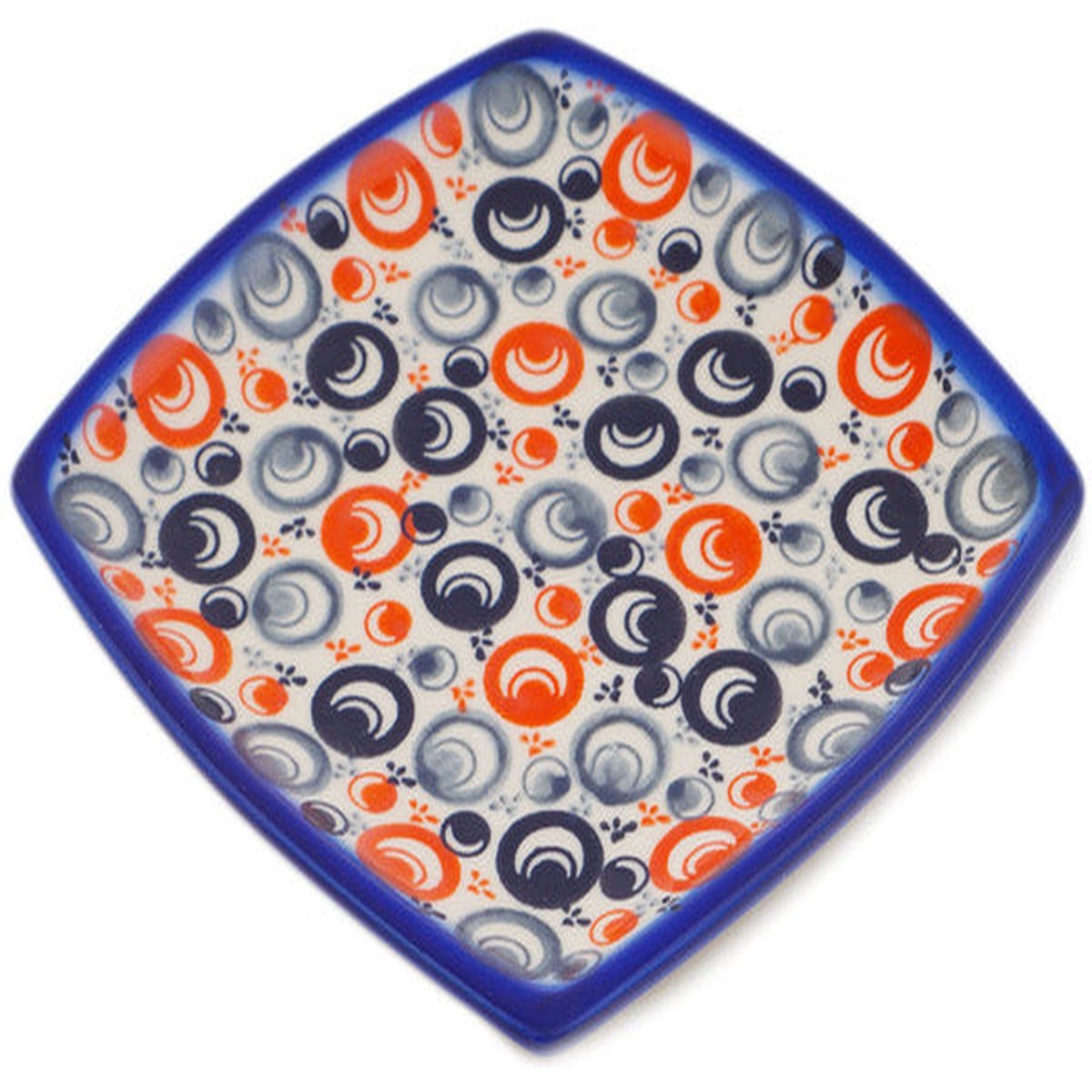 Square Plate 7" Red Peacock Eye Theme