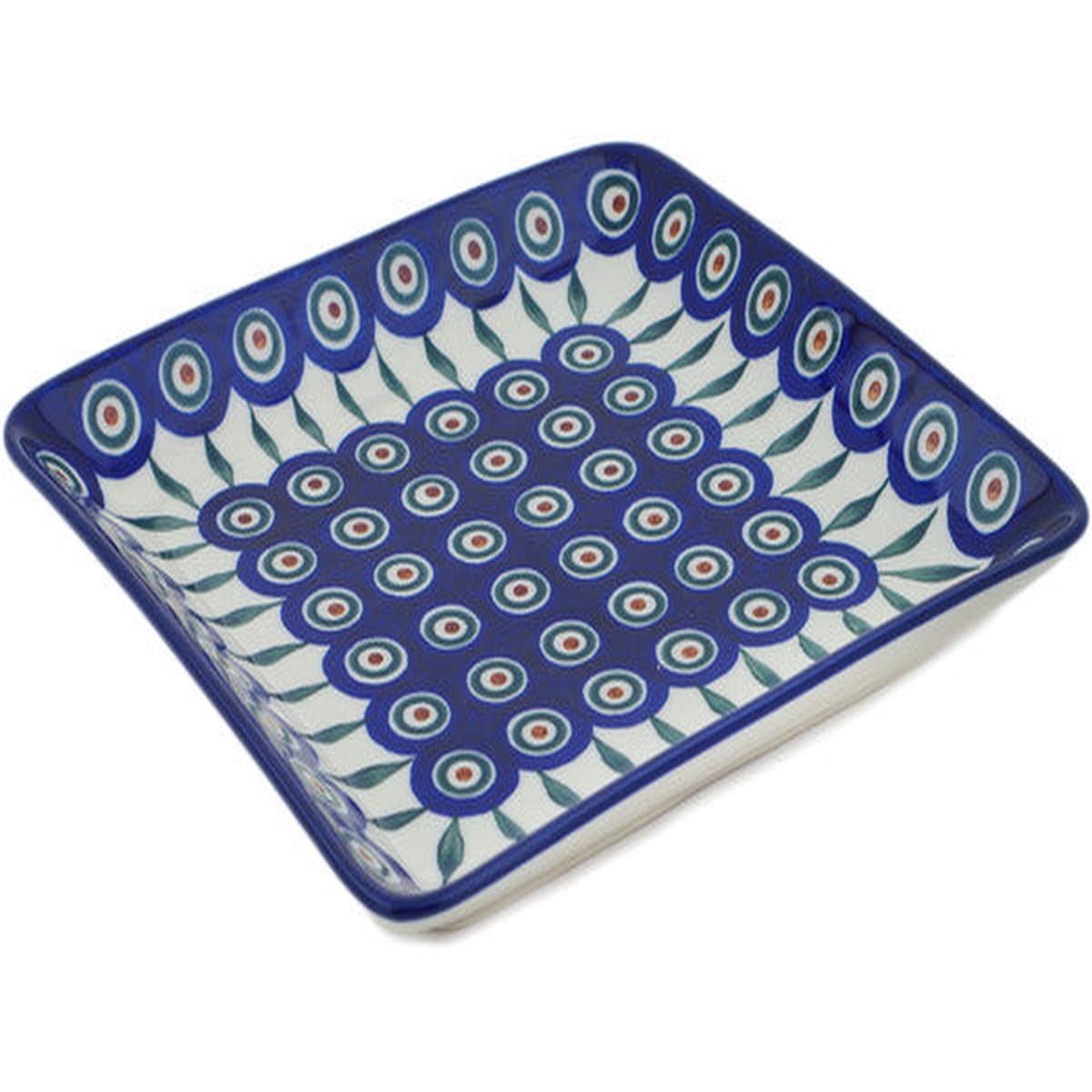 Square Platter 8" Peacock Leaves Theme