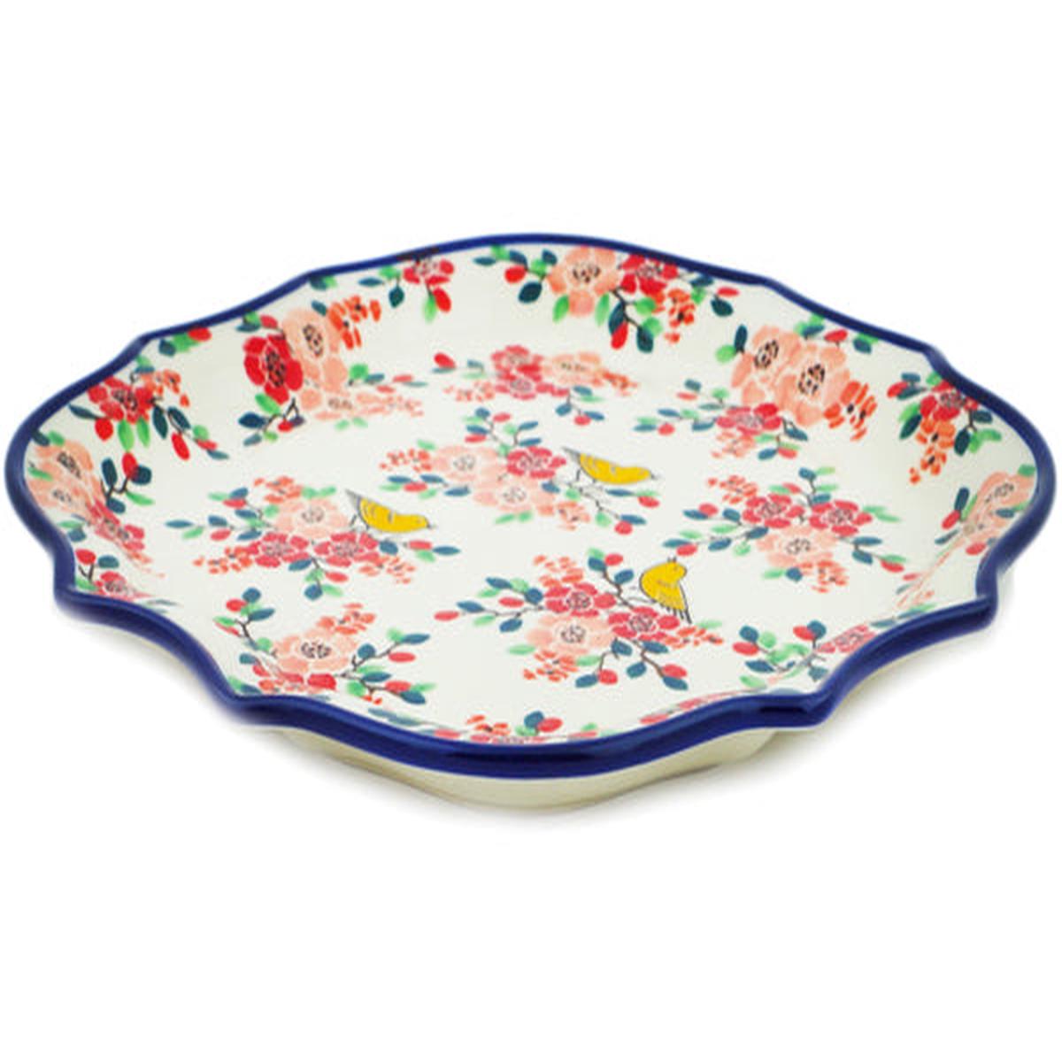 8 Point Plate 10" Golden Sparrow In Rosy Petals Theme UNIKAT