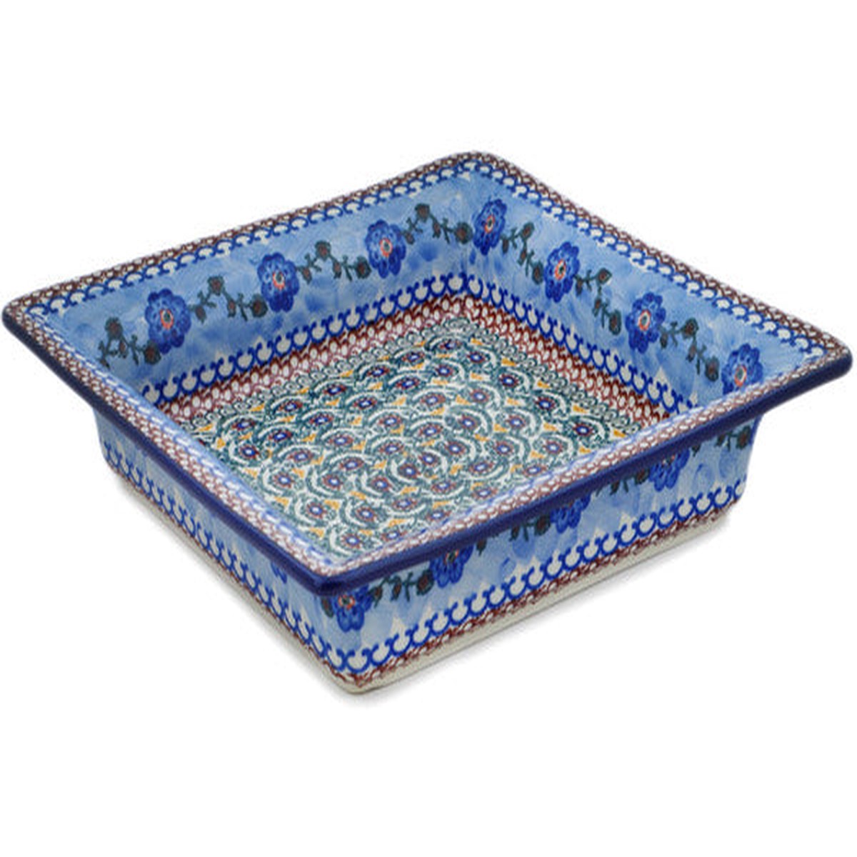 Square Platter 12" Blue Poppy Circle Theme UNIKAT
