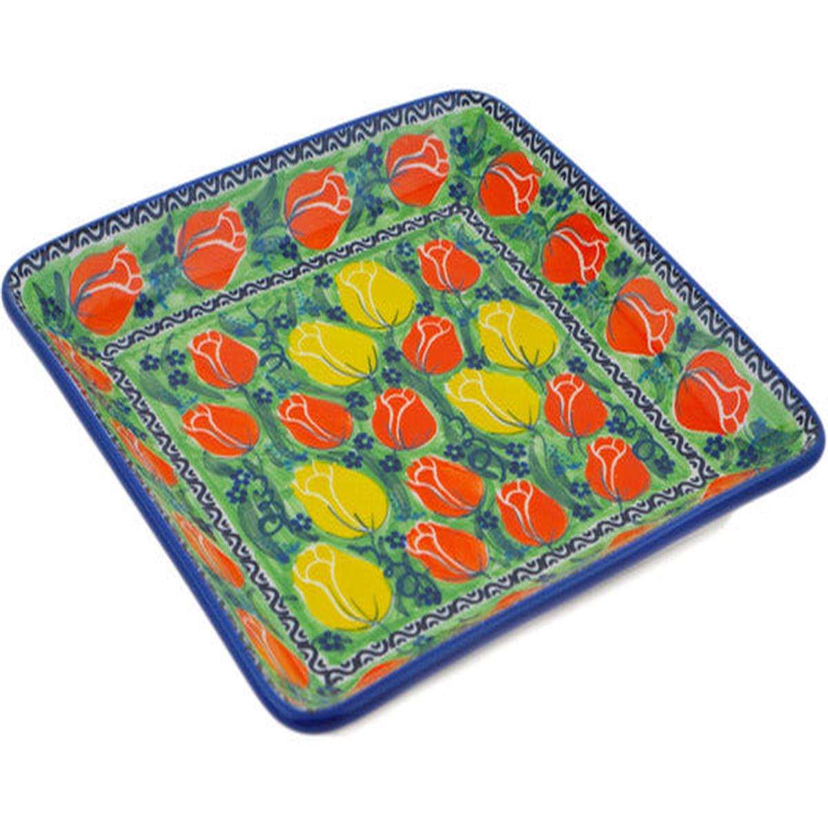 Square Platter 8" Easter Rose Theme UNIKAT