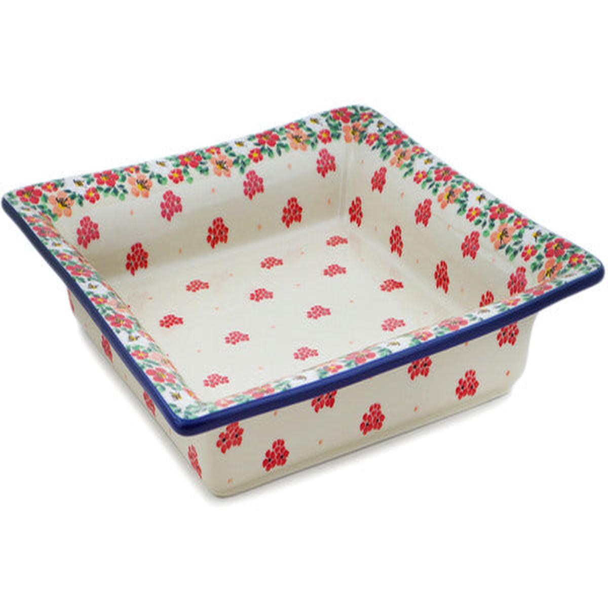 Square Platter 12" Rosey Starburst Poppy Theme UNIKAT
