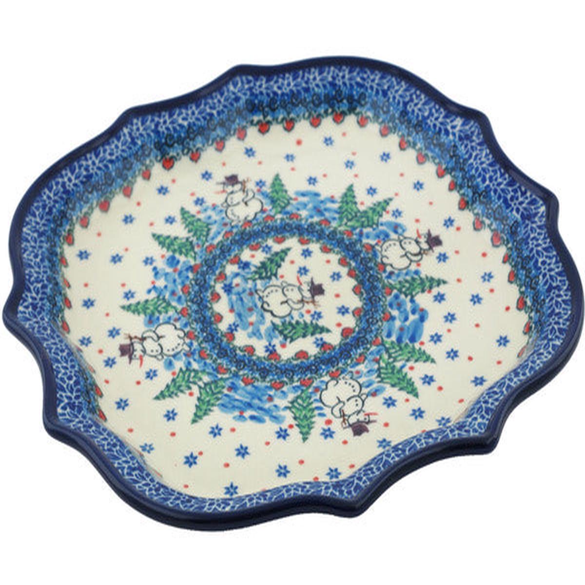 8 Point Plate 10" Dancing Snowman Theme UNIKAT