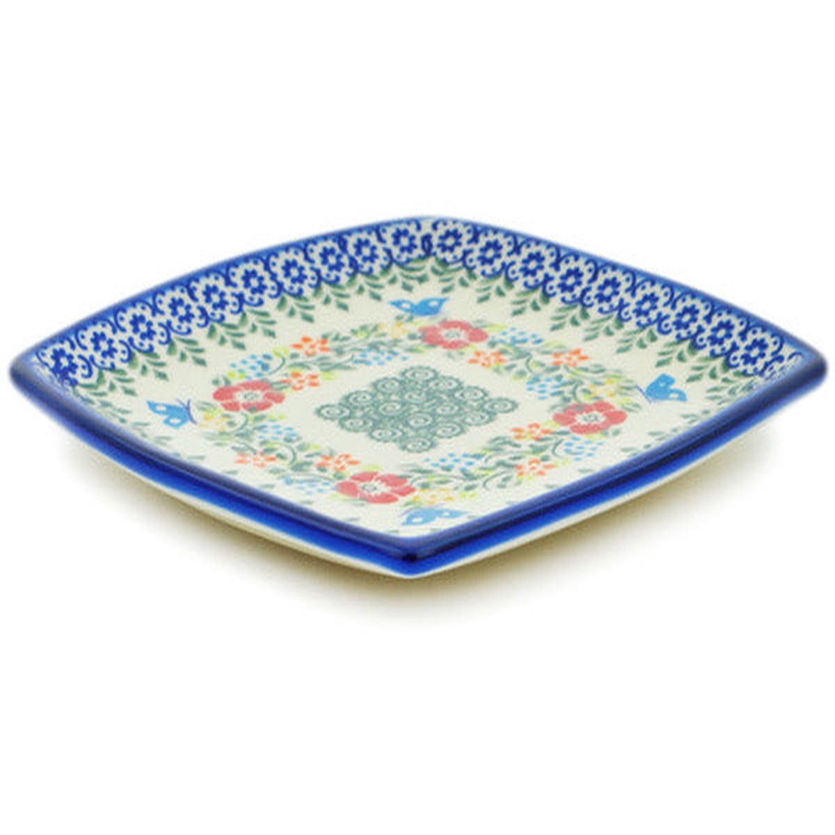 Square Plate 7" Ring Of Meadow Flowers Theme