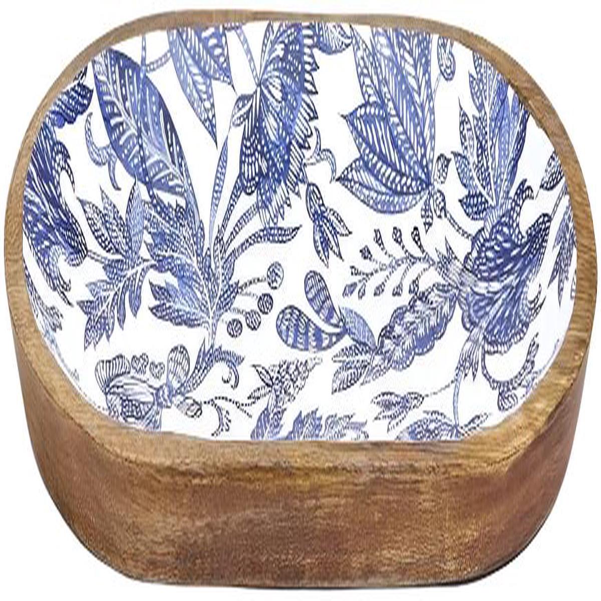 Blue Batik Hand-Crafted Wood Oval Platter - 8" x 14"