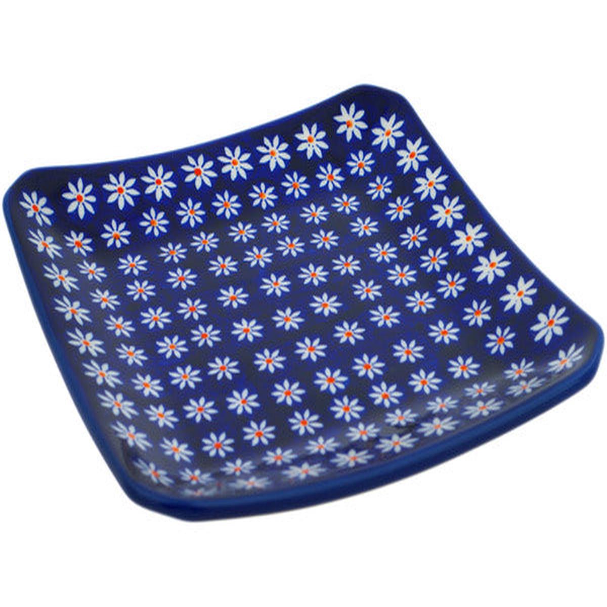 Square Plate 8" Water Daisy Theme