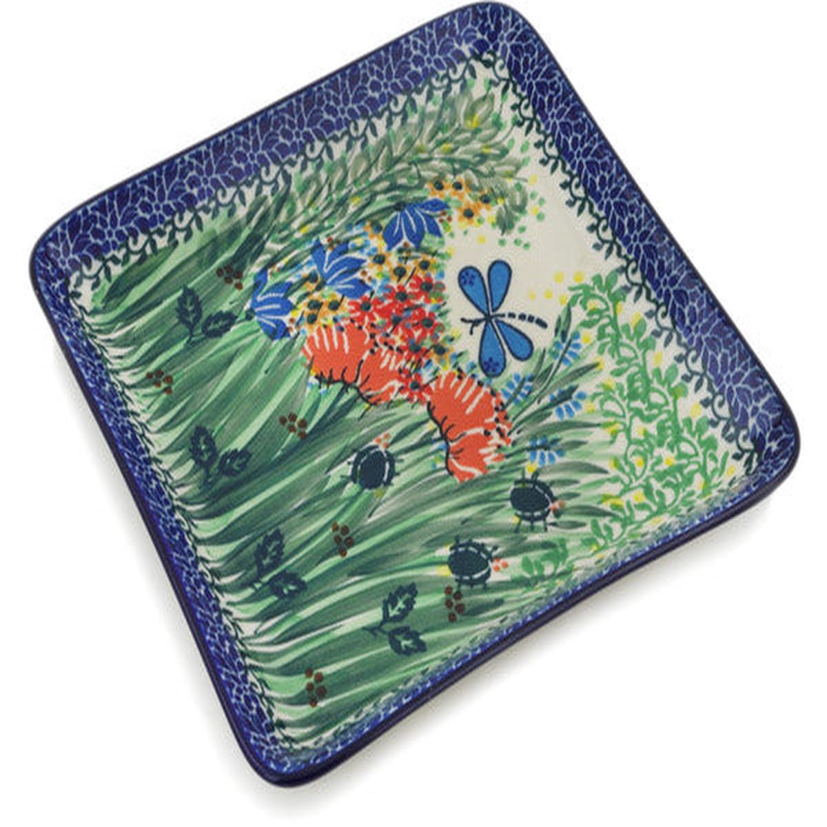 Square Platter 8" Dragonfly Bounty Theme UNIKAT