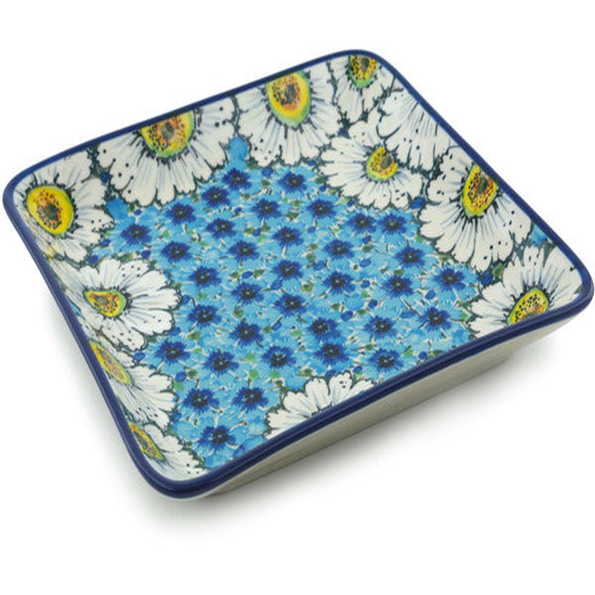 Square Platter 8" Pansies And Daisies Theme UNIKAT