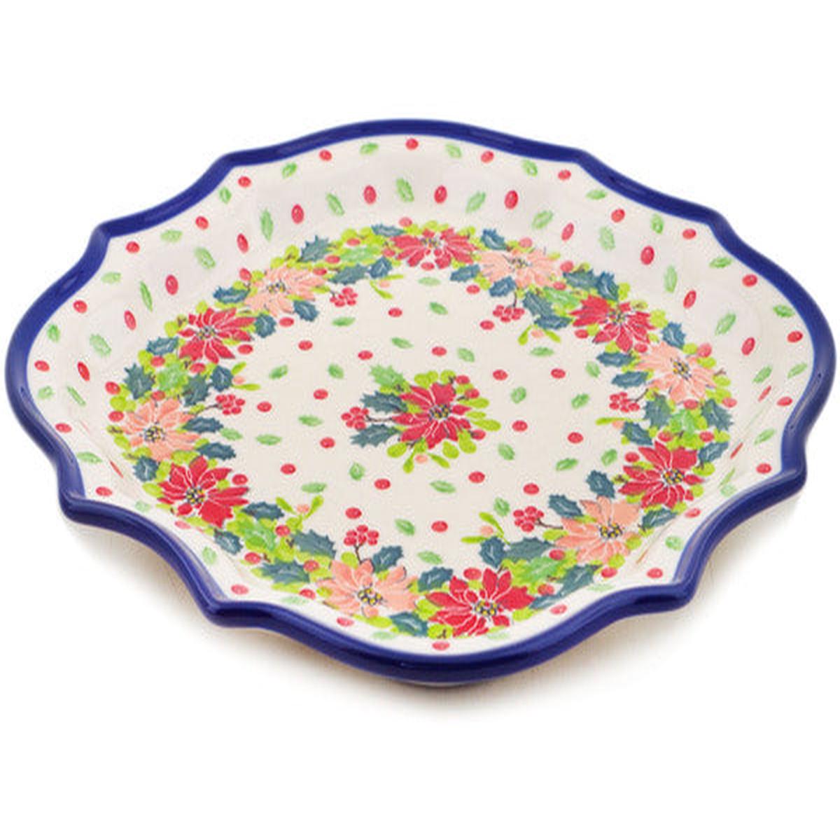 8 Point Plate 10" Christmas Flower Theme UNIKAT