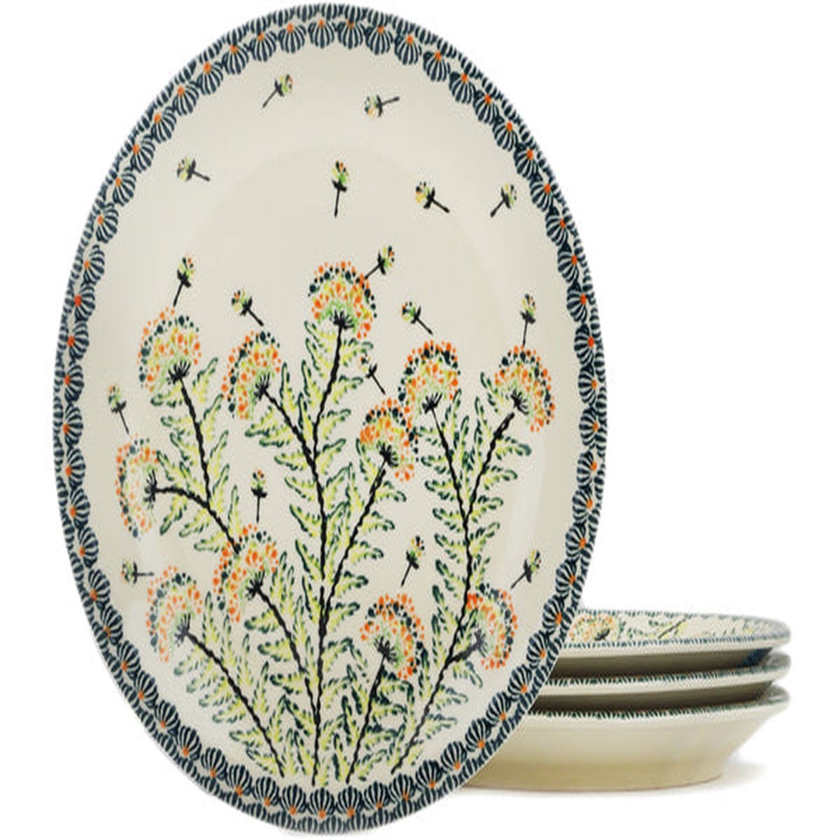 4-Piece Set of Luncheon Plates Yellow Dandelions Theme