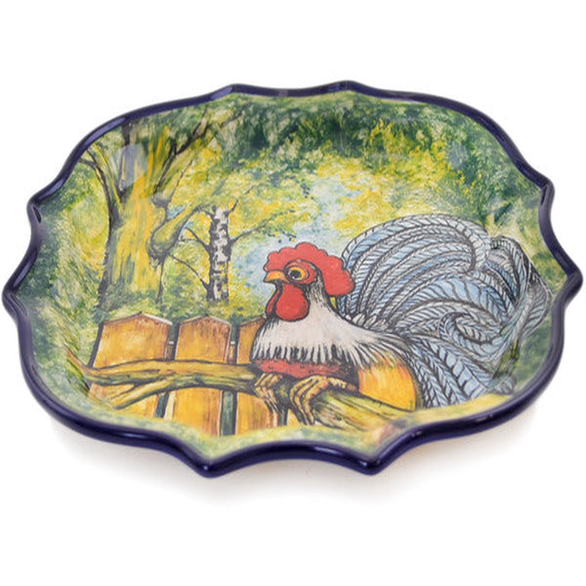 8 Point Plate 10" Country Rooster Theme UNIKAT