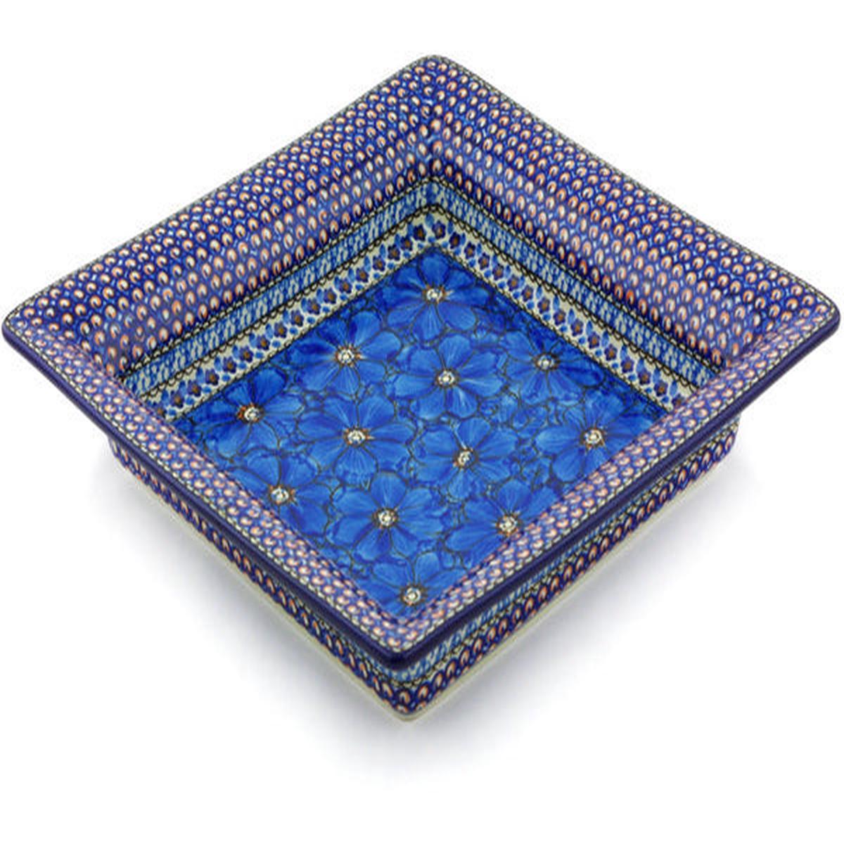Square Platter 12" Cobalt Poppies Theme UNIKAT