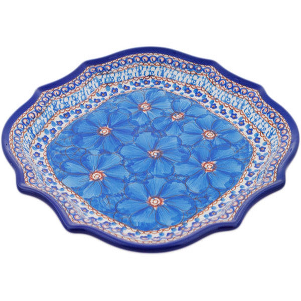 8 Point Plate 10" Blue Poppies Theme UNIKAT