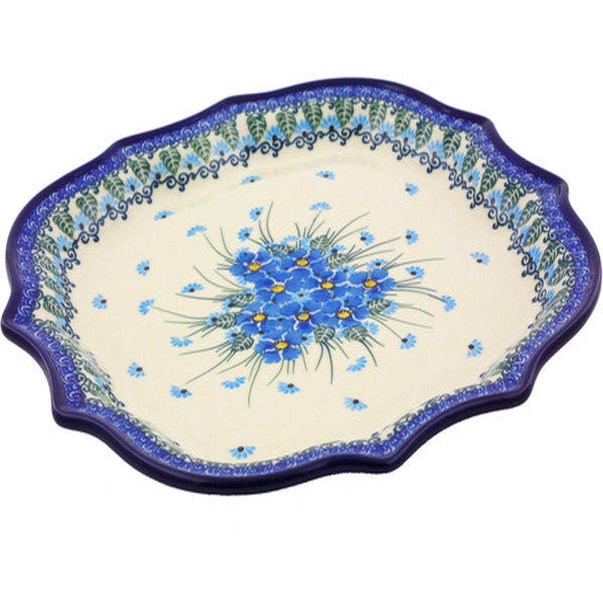 8 Point Plate 10" Forget Me Not Theme UNIKAT