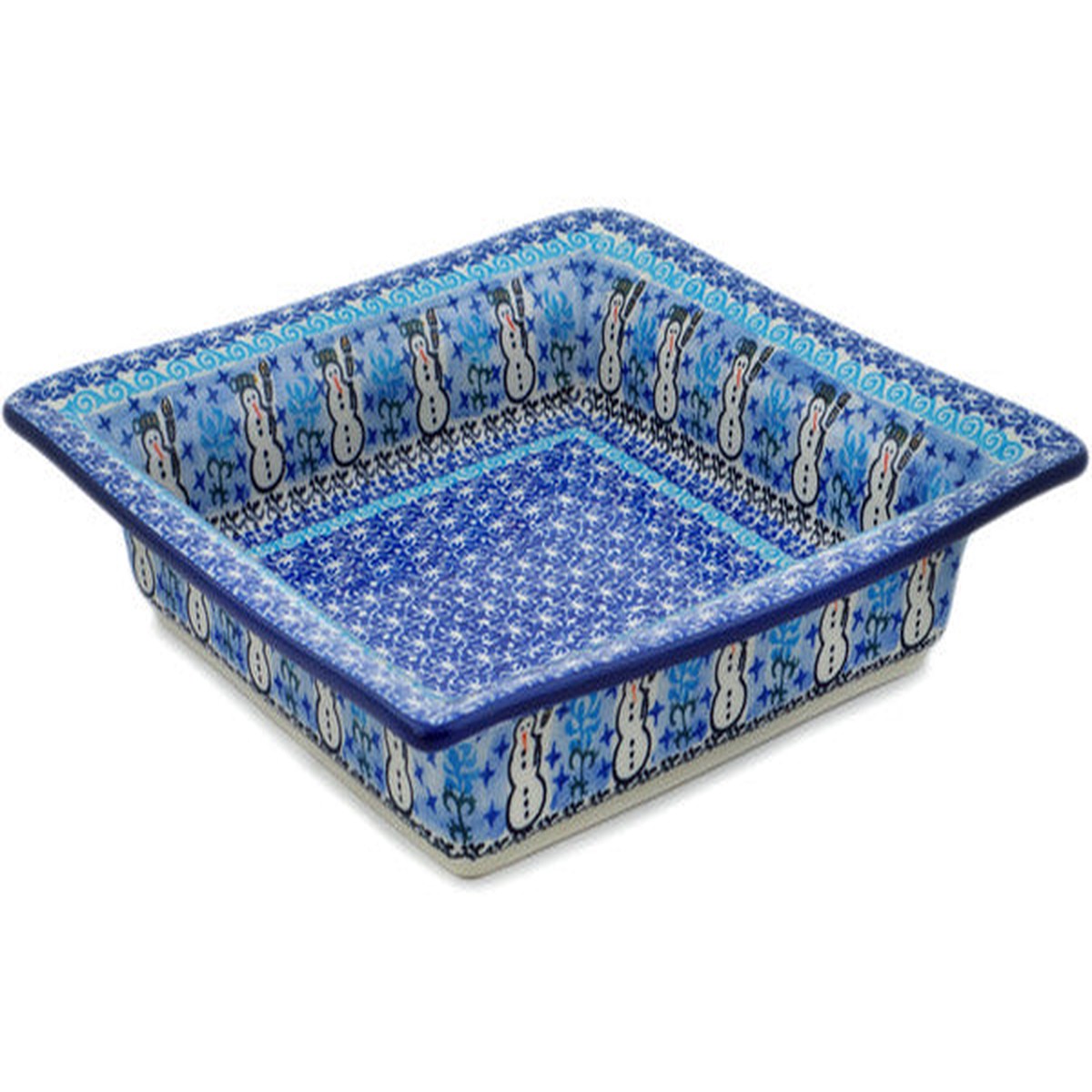 Square Platter 12" Snowmen Circle Theme UNIKAT