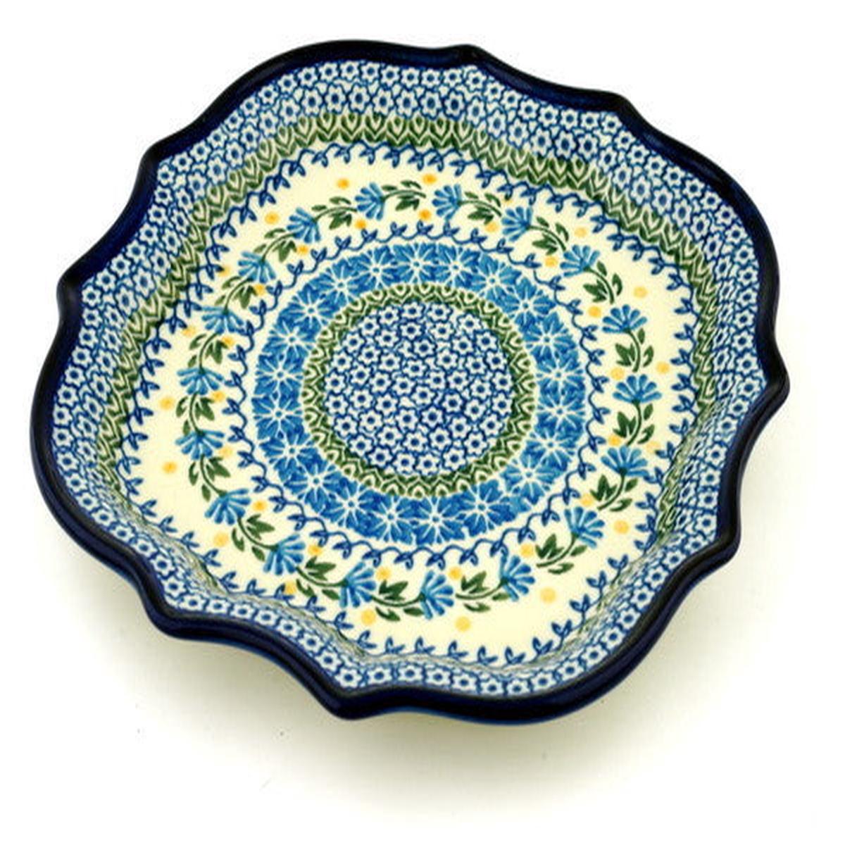 8 Point Plate 10" Blue Fan Flowers Theme