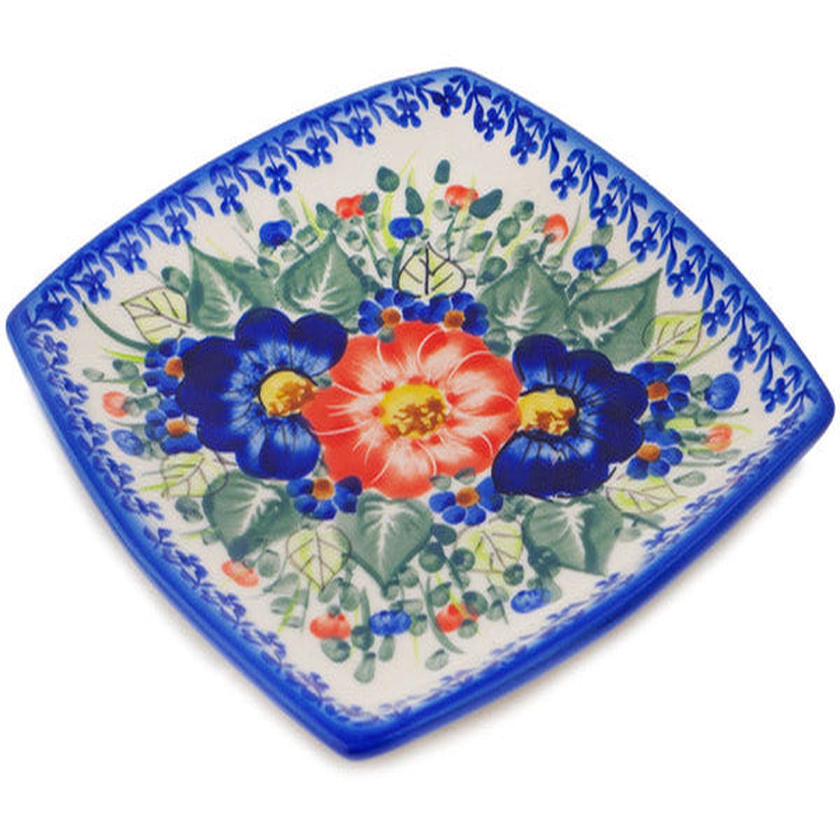 Square Plate 7" Poppy Trio Theme UNIKAT