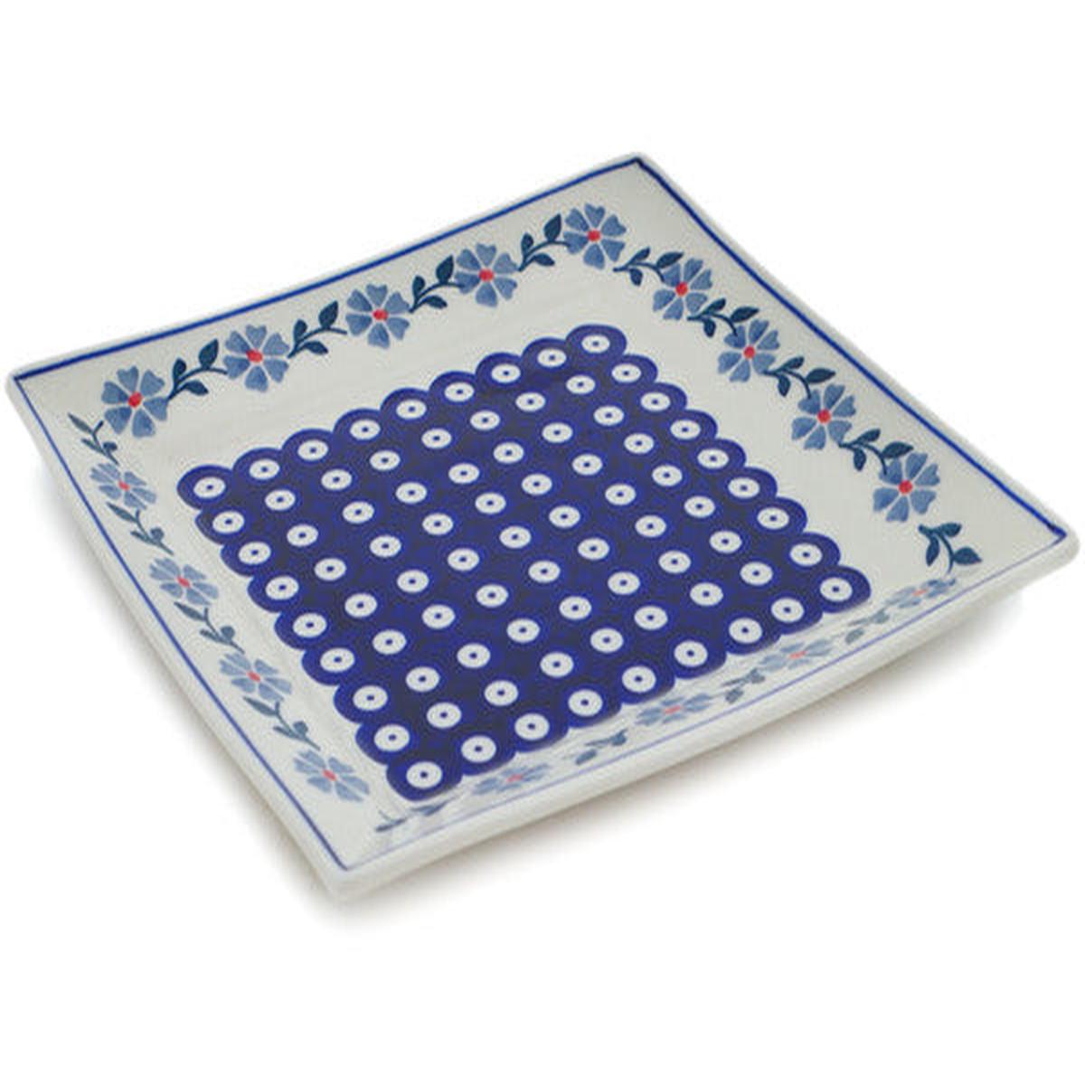 Square Plate 9" Peacock Forget-Me-Not Theme